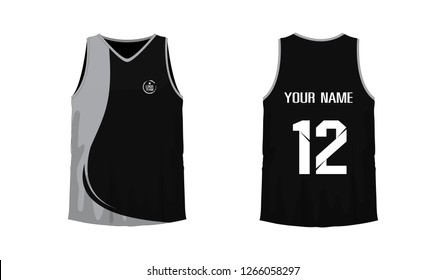 T-shirt grey and black basketball or football template for team club on white background. Jersey sport, vector illustration.