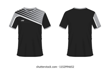 T-shirt grey and black soccer or football template for team club on white background. Jersey sport, vector illustration eps 10.