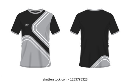 T-shirt grey and black soccer or football template for team club on white background. Jersey sport, vector illustration eps 10.