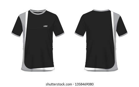 T-shirt grey and black soccer or football template for team club on white background. Jersey sport, vector illustration eps 10.