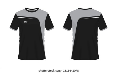 T-shirt grey and black soccer or football template for team club on white background. Jersey sport, vector illustration eps 10.