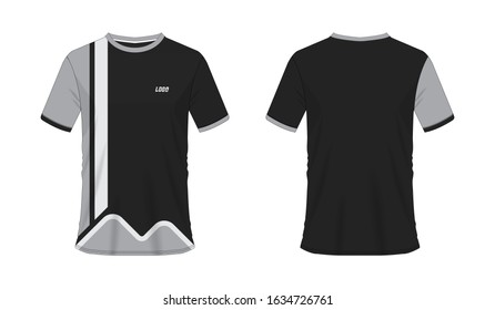 T-shirt grey and black soccer or football template for team club on white background. Jersey sport, vector illustration eps 10.