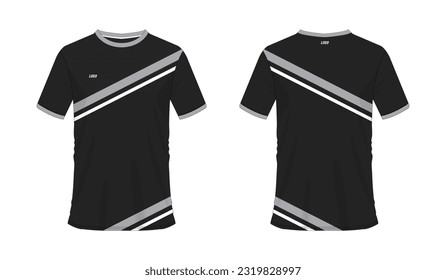 T-shirt grey and black soccer or football template for team club on white background. Jersey sport, vector illustration eps 10.