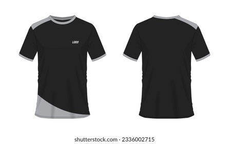 T-shirt grey and black soccer or football template for team club on white background. Jersey sport, vector illustration eps 10.