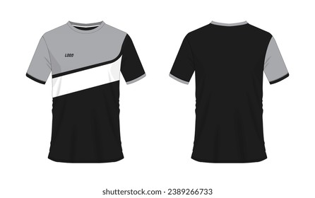 T-shirt grey and black soccer or football template for team club on white background. Jersey sport, vector illustration eps 10.