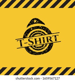 T-Shirt grunge black emblem with yellow background, warning sign. Vector Illustration. Detailed.