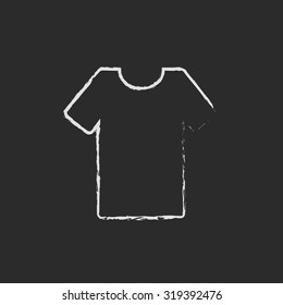 T-shirt hand drawn in chalk on a blackboard vector white icon isolated on a black background.