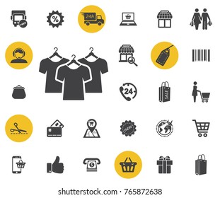 t-shirt with hanger vector icon on white background. Choice sign. Simple shopping icons set. Universal shopping icon to use for web and mobile UI, set of basic UI shopping elements.