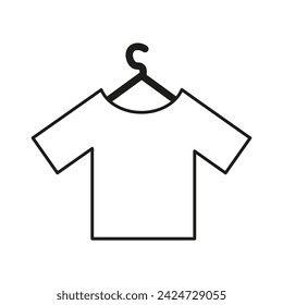 A tshirt is hanging on a hanger in a line drawing