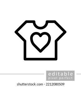T-shirt with heart, editable, pixel perfect icon