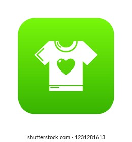 T-shirt heart icon green vector isolated on white background