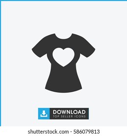 t-shirt with heart icon. Simple filled t-shirt with heart icon. On white background.