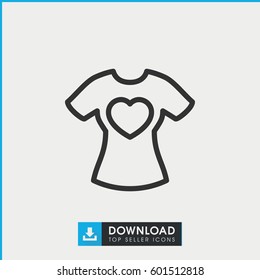 t-shirt with heart icon. simple outline t-shirt with heart vector icon. on white background.