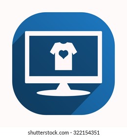 T-shirt and heart  icon. vector design, blue button for Mobile Applications