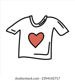 T-shirt with a heart picture on it, vector doodle illustration.