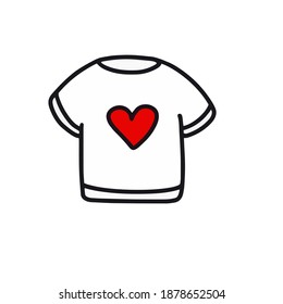  T-shirt with a heart. Vector illustration in doodle style. Design for Valentine's Day, March 8, Birthday