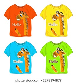 t-shirt. Hello. cute giraffe vector illustrator