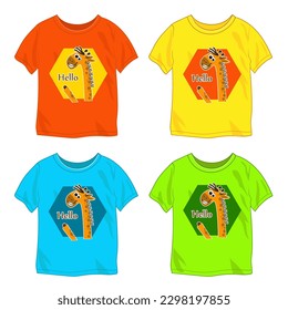 t-shirt. Hello. cute giraffe vector illustrator
