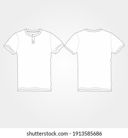 T-Shirt Henley Vector Outline Template Front and Back View