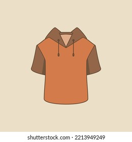 T-shirt with hoodie. Orange and brown colored. Casual outfit design. Blank t-shirt template.