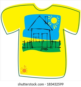 T-shirt with a house on white background 