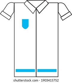 T-shirt human uniform vector icon, outline style, blue and white color