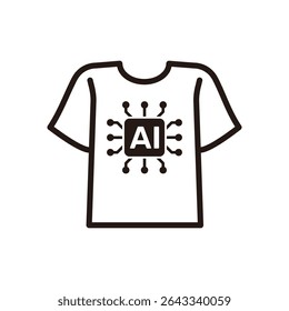 T-shirt icon with artificial intelligence chip design, minimalist black and white style.