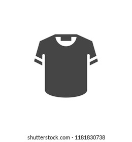 T-shirt icon in black flat design. Button or sign for online store, websites or mobile app interfaces, promo materials. Sports goods, casual clothing concept glyph logo. Vector illustration isolated