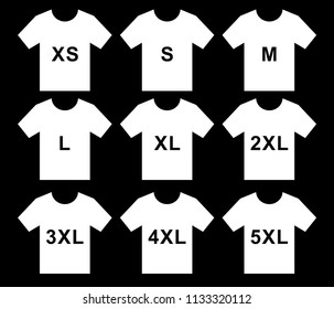 T-Shirt Icon By Size XS-5XL Vector