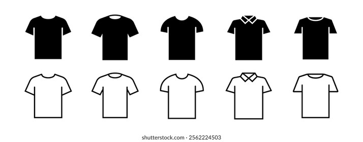 T-shirt icon. Collection of tshirt. T-shirt with hanger icon. T-shirt  symbol. Clothing. Vector illustration.