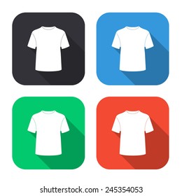 t-shirt icon - colored illustration (gray, blue, green, red) with long shadow