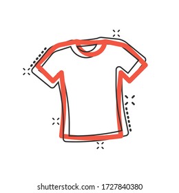 Tshirt icon in comic style. Casual clothes cartoon vector illustration on white isolated background. Polo wear splash effect business concept.
