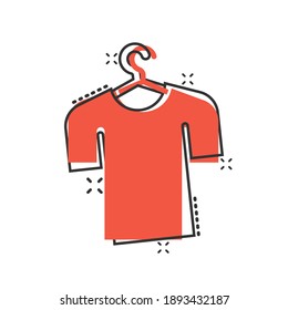 Tshirt icon in comic style. Casual clothes cartoon vector illustration on white isolated background. Polo wear splash effect business concept.