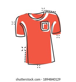 Tshirt icon in comic style. Casual clothes cartoon vector illustration on white isolated background. Polo wear splash effect business concept.
