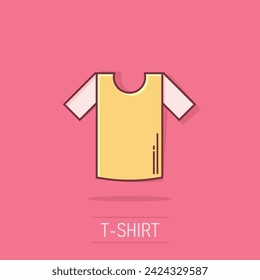 Tshirt icon in comic style. Casual clothes cartoon vector illustration on isolated background. Polo wear splash effect business concept.