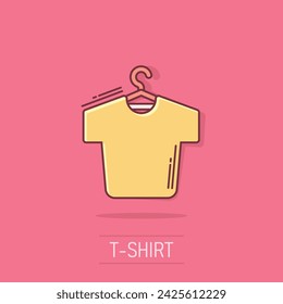 Tshirt icon in comic style. Casual clothes cartoon vector illustration on isolated background. Polo wear splash effect business concept.