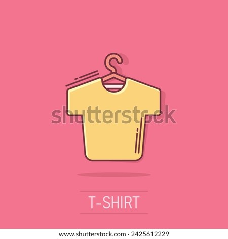 Tshirt icon in comic style. Casual clothes cartoon vector illustration on isolated background. Polo wear splash effect business concept.