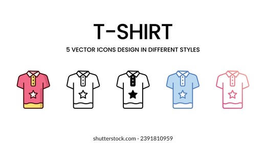 T-shirt Icon Design in Five style with Editable Stroke. Line, Solid, Flat Line, Duo Tone Color, and Color Gradient Line. Suitable for Web Page, Mobile App, UI, UX and GUI design.