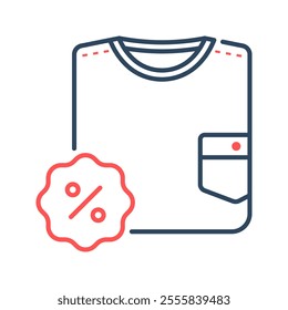 t-shirt icon. discount, t-shirt, sale, fashion, shopping, clothes, lifestyle, clothing, promo, shop. Vector icon illustration