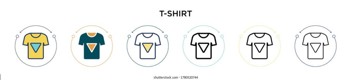 T-shirt icon in filled, thin line, outline and stroke style. Vector illustration of two colored and black t-shirt vector icons designs can be used for mobile, ui, web