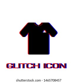T-shirt icon flat. Simple pictogram - Glitch effect. Vector illustration symbol
