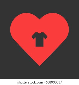 Tshirt icon flat. Simple pictogram on heart background. Vector illustration symbol