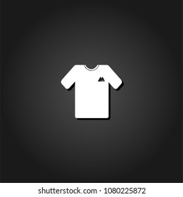 T-shirt icon flat. Simple White pictogram on black background with shadow. Vector illustration symbol