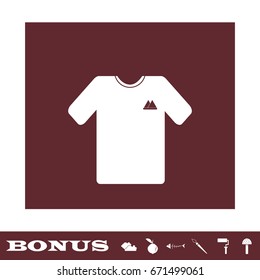 T-shirt icon flat. White pictogram on brown background. Vector illustration symbol and bonus icons
