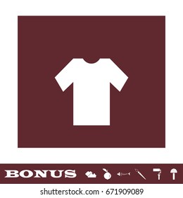 Tshirt icon flat. White pictogram on brown background. Vector illustration symbol and bonus icons