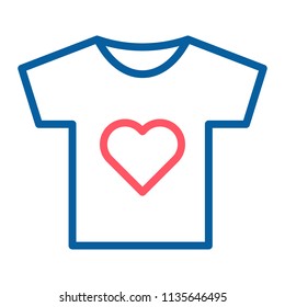 T-shirt Icon with a heart symbol. Vector thin line illustration. For volunteering and charity associations, groups, community, non profit organizations. Can also represent love and passion