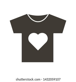 T-shirt Icon with a heart symbol. Vector flat glyph illustration. For volunteering and charity associations, groups, community, non profit organizations. Can also represent love and passion