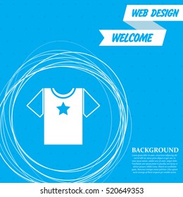 t-shirt icon on a blue background with abstract circles around and place for your text. Vector illustration