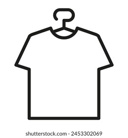  Tshirt icon on the hanger on white background. Editable stroke. Clothes hanger. Vector graphics