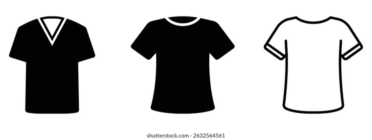 T-shirt icon with outline and glyph style set. Clean and simple vector outline icon of a T-shirt, perfect for fashion apps, clothing stores, or graphic design projects.
